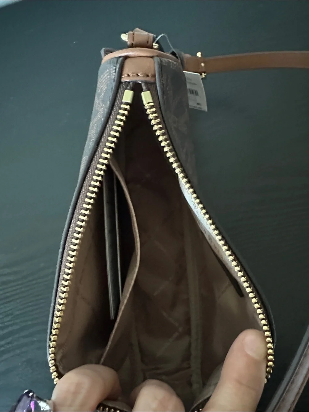 Michael Kors Chocolate Brown Logo Shoulder Bag with Gold Hardware